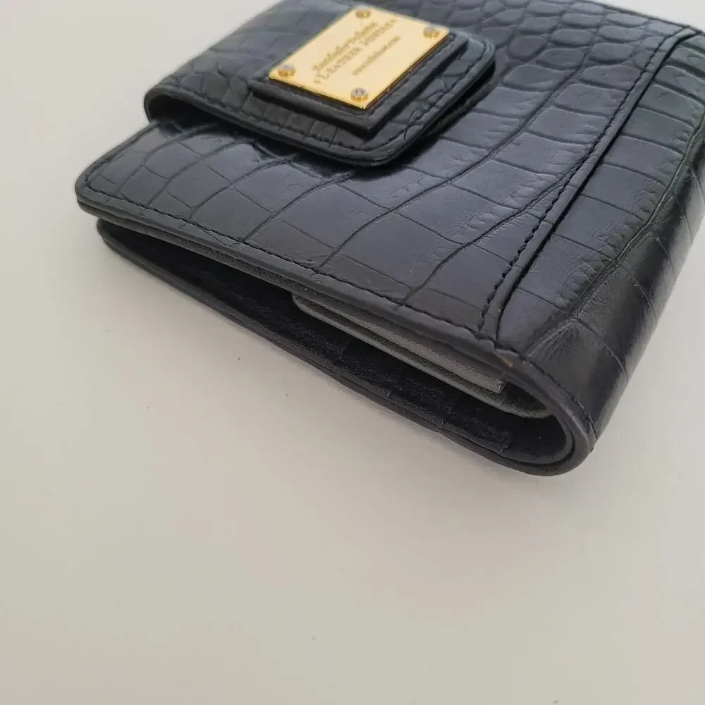 Leather Jewels Leather Wallet Bifold Credit Card Bill Croc Black‎ Small Compact
